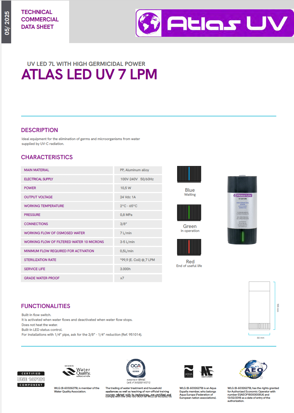 Atlas Ultraviolet UV LED 3/8 in - 7L/min System
