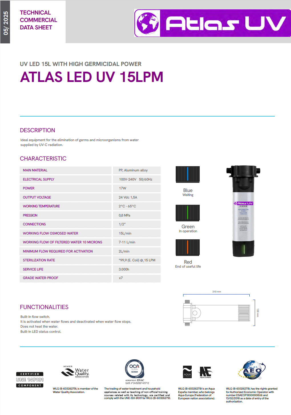 Atlas Ultraviolet UV LED 1/2 in - 15L/min System