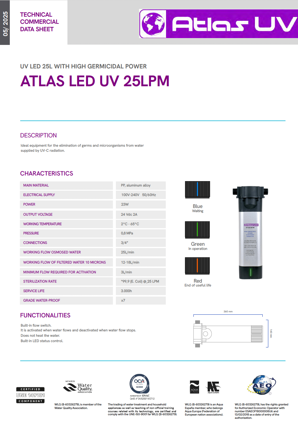 Atlas Ultraviolet UV LED 1/2 in - 25L/min System