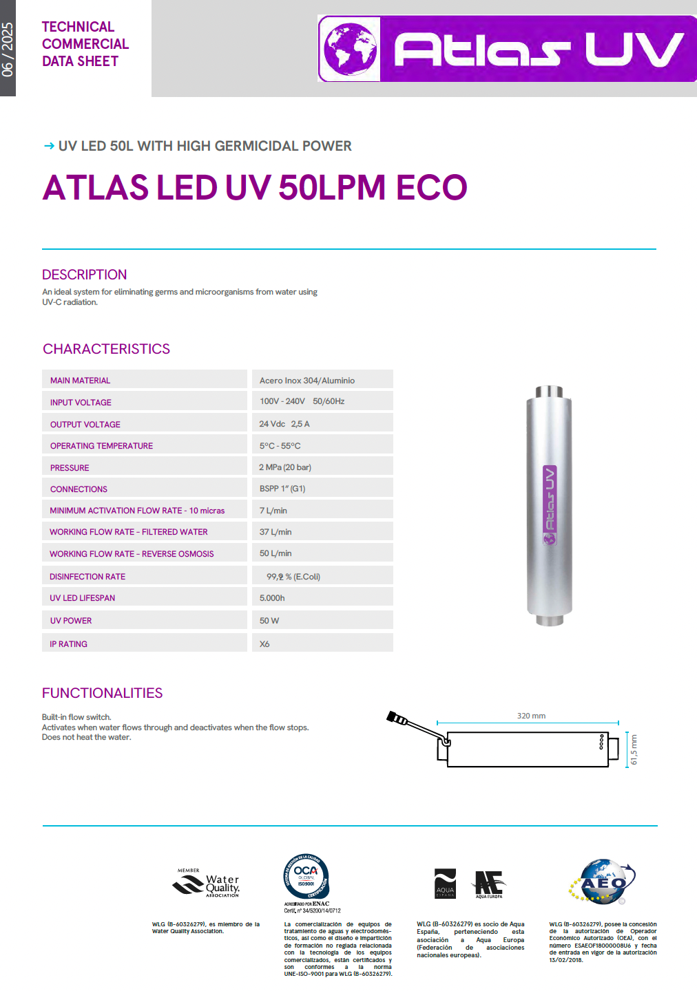 Atlas Ultraviolet UV LED 1in - 50L/min System